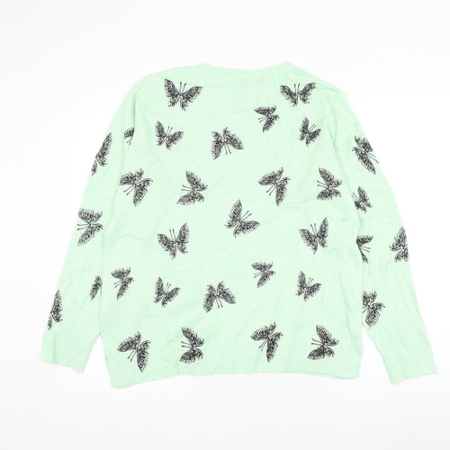 Marks and Spencer Womens Green Round Neck Geometric Acrylic Pullover Jumper Size 16 - Butterfly