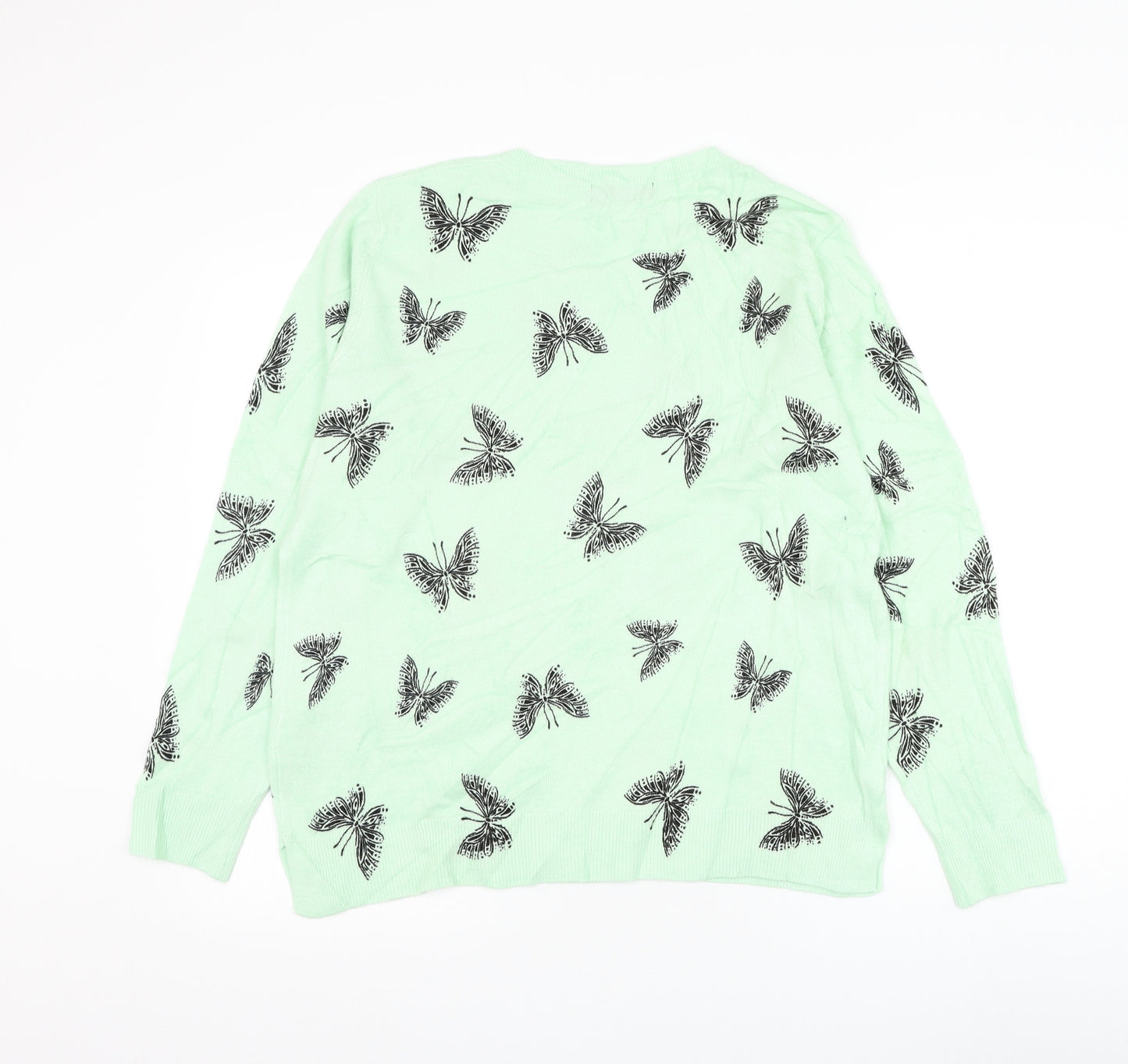 Marks and Spencer Womens Green Round Neck Geometric Acrylic Pullover Jumper Size 16 - Butterfly
