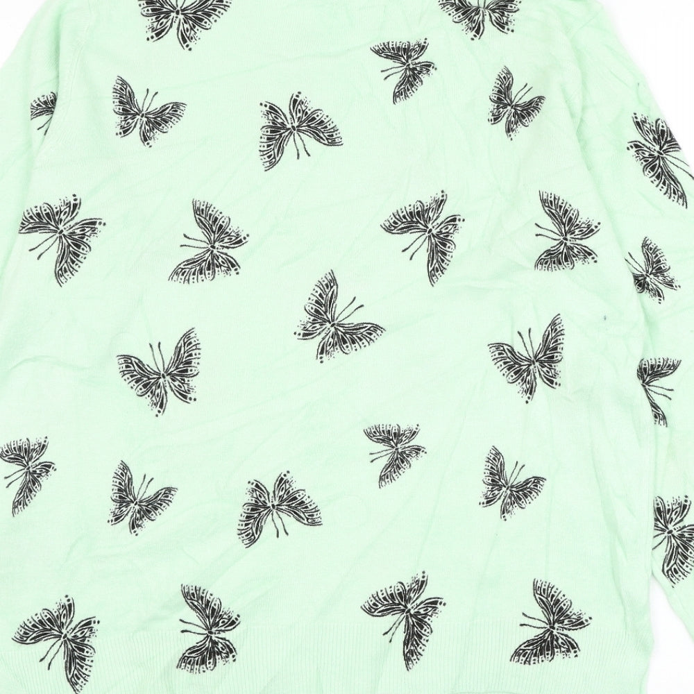 Marks and Spencer Womens Green Round Neck Geometric Acrylic Pullover Jumper Size 16 - Butterfly