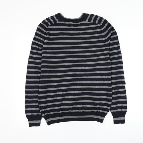 Gap Mens Blue Round Neck Striped Cotton Pullover Jumper Size S