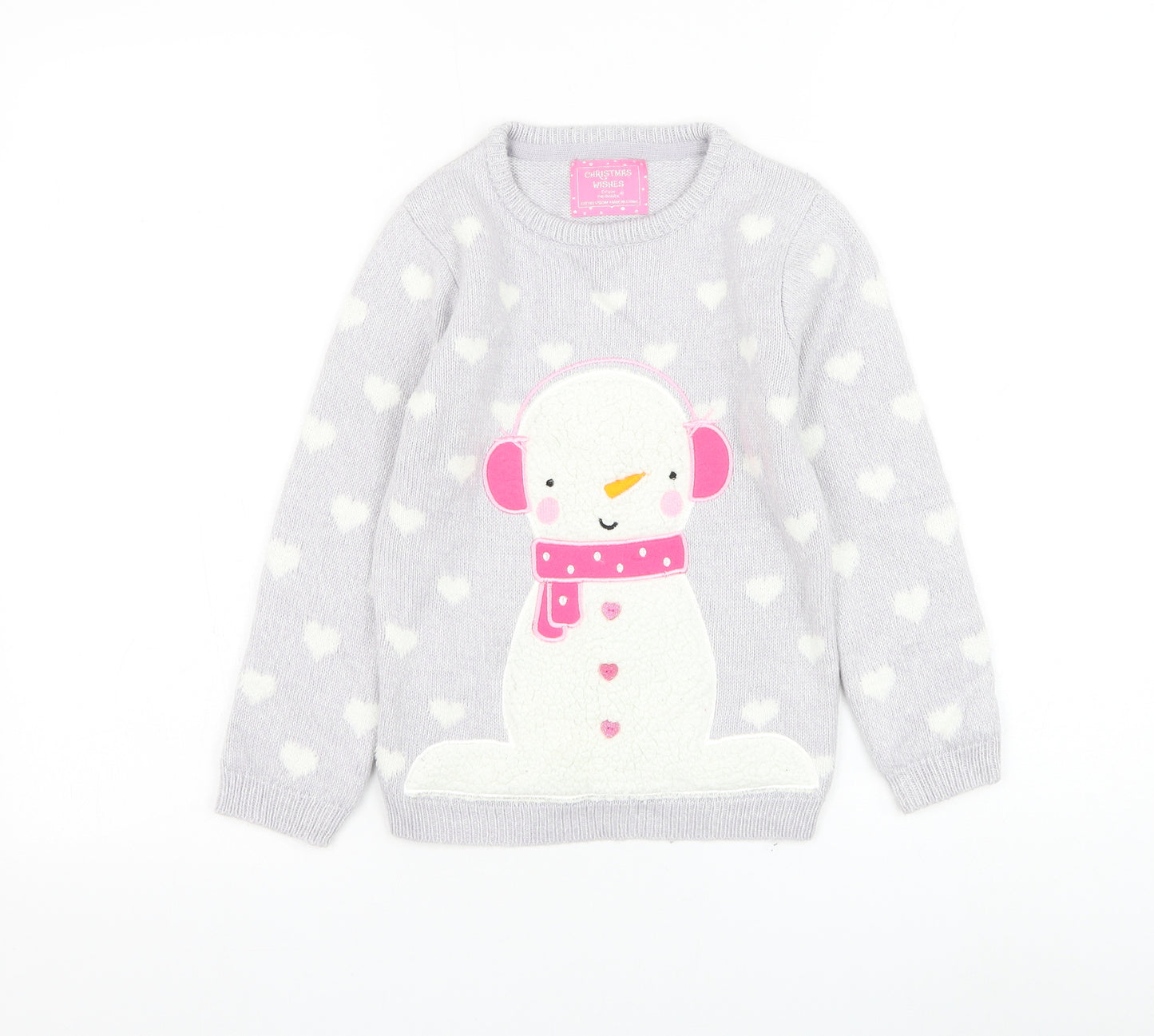 Primark Girls Purple Round Neck Geometric Acrylic Pullover Jumper Size 7-8 Years Pullover - Snowman Christmas Jumper