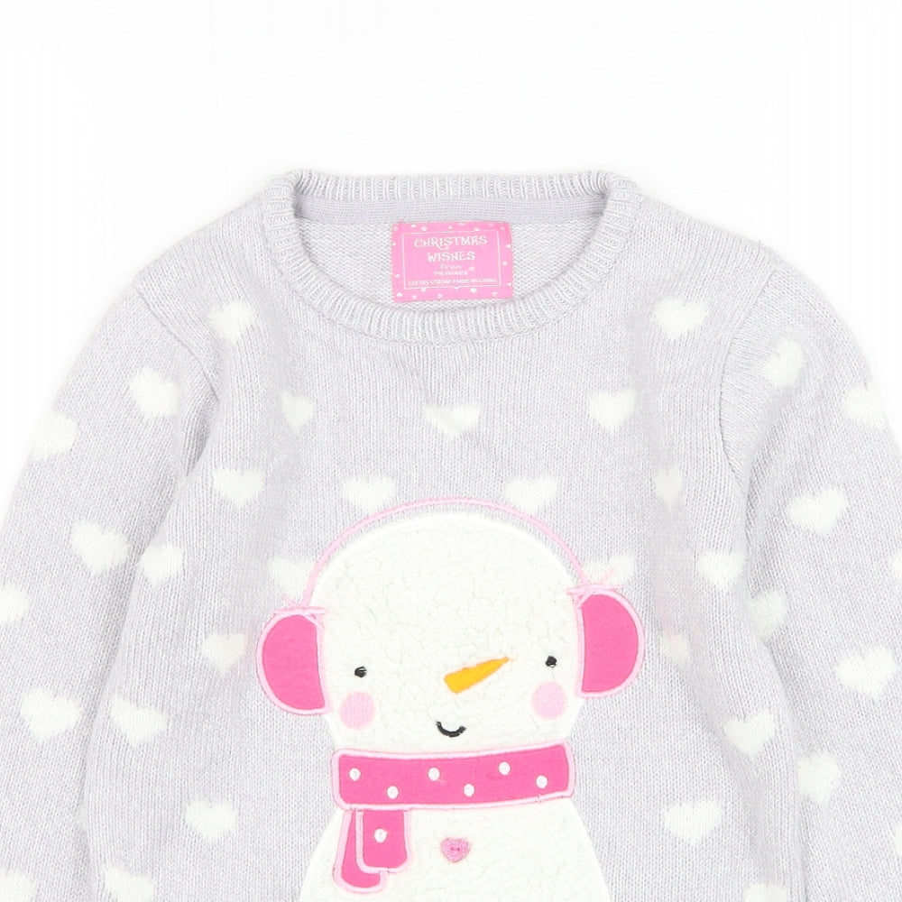 Primark Girls Purple Round Neck Geometric Acrylic Pullover Jumper Size 7-8 Years Pullover - Snowman Christmas Jumper