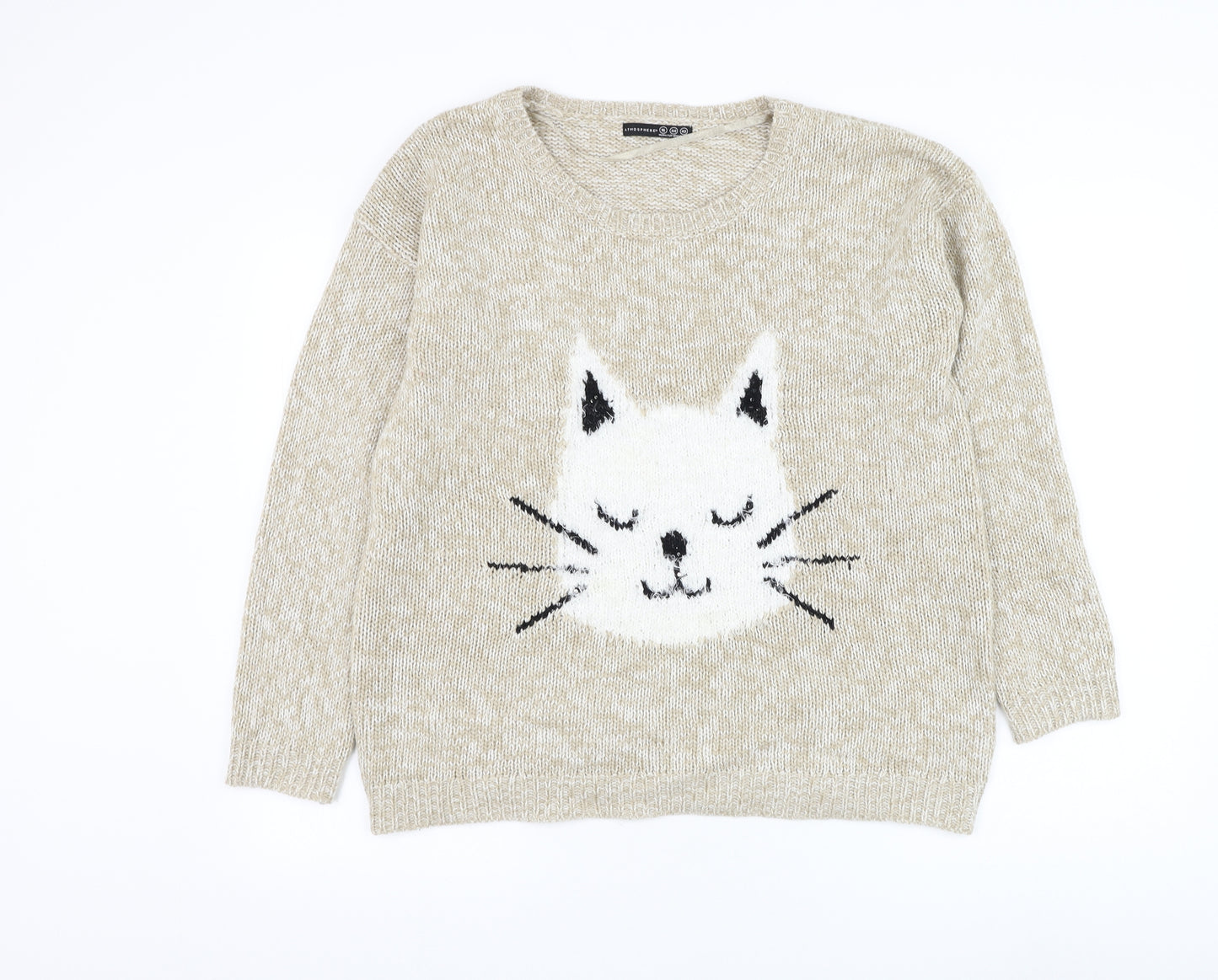 Atmosphere Womens Beige Round Neck Acrylic Pullover Jumper Size 16 - Cat