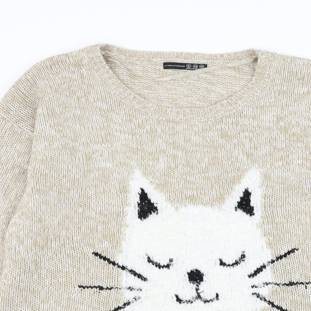 Atmosphere Womens Beige Round Neck Acrylic Pullover Jumper Size 16 - Cat