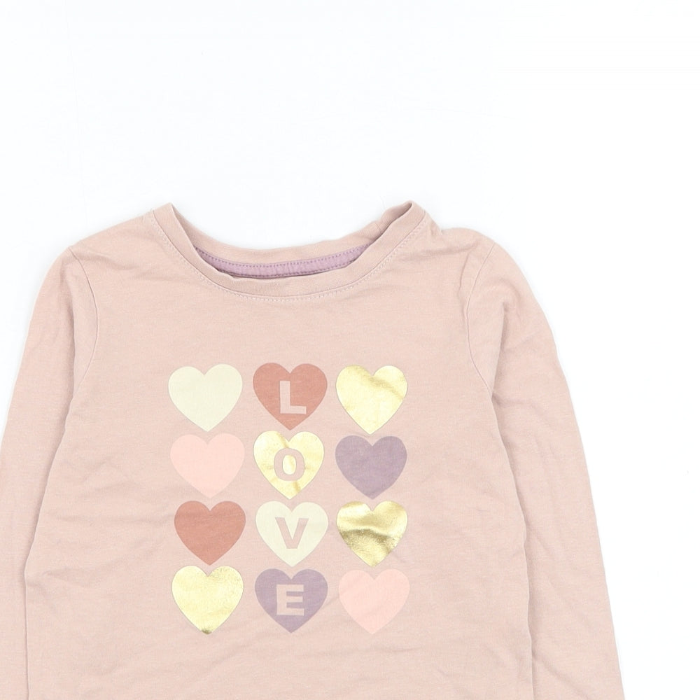 Primark Girls Pink Cotton Basic T-Shirt Size 2-3 Years Round Neck Pullover - Love Heart