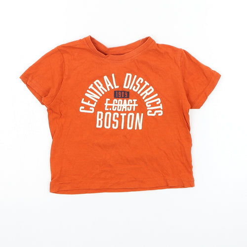 Primark Boys Orange Cotton Basic T-Shirt Size 18-24 Months Round Neck Pullover - Boston