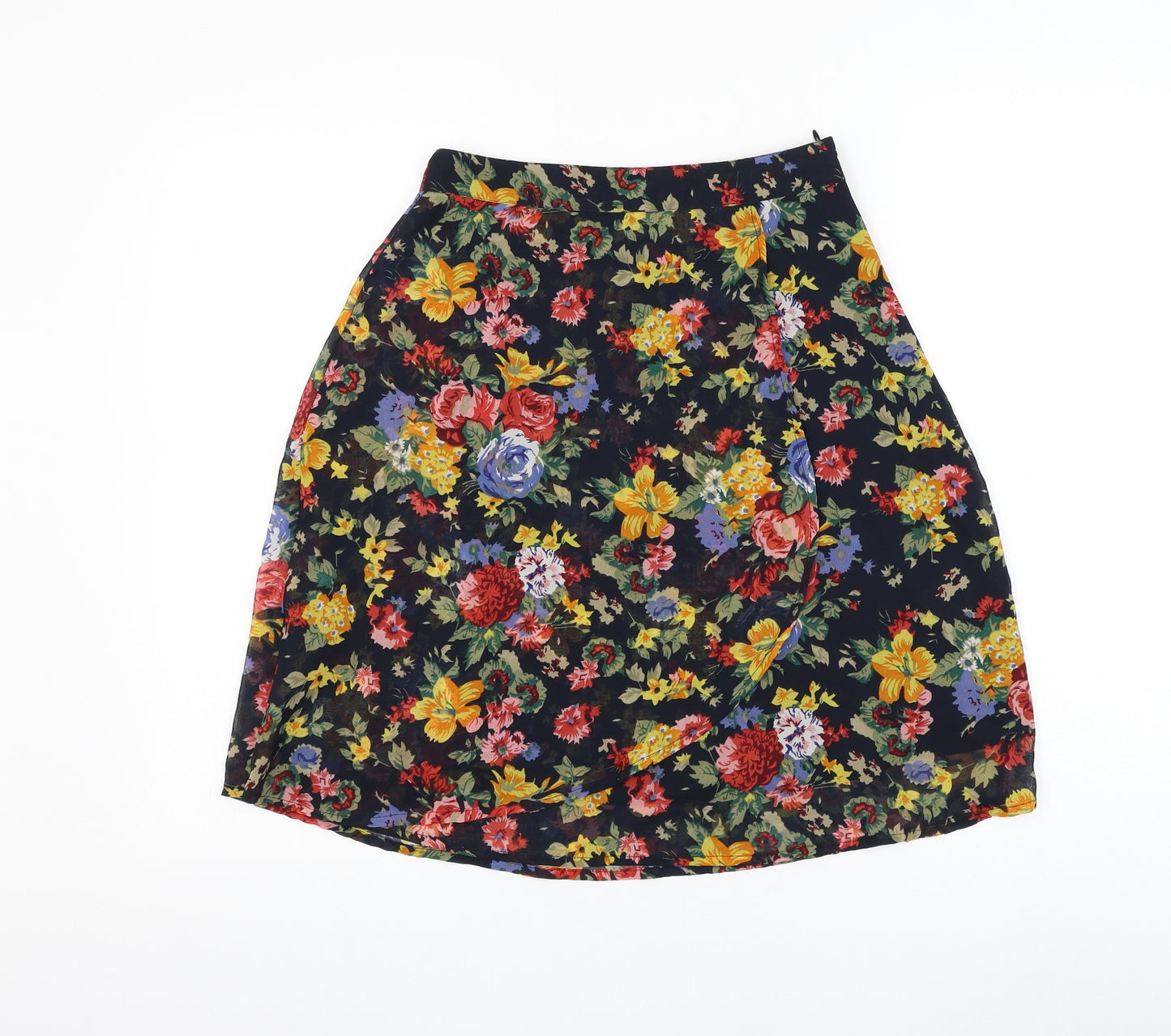 Wednesday's Girl Womens Black Floral Polyester A-Line Skirt Size XS Zip