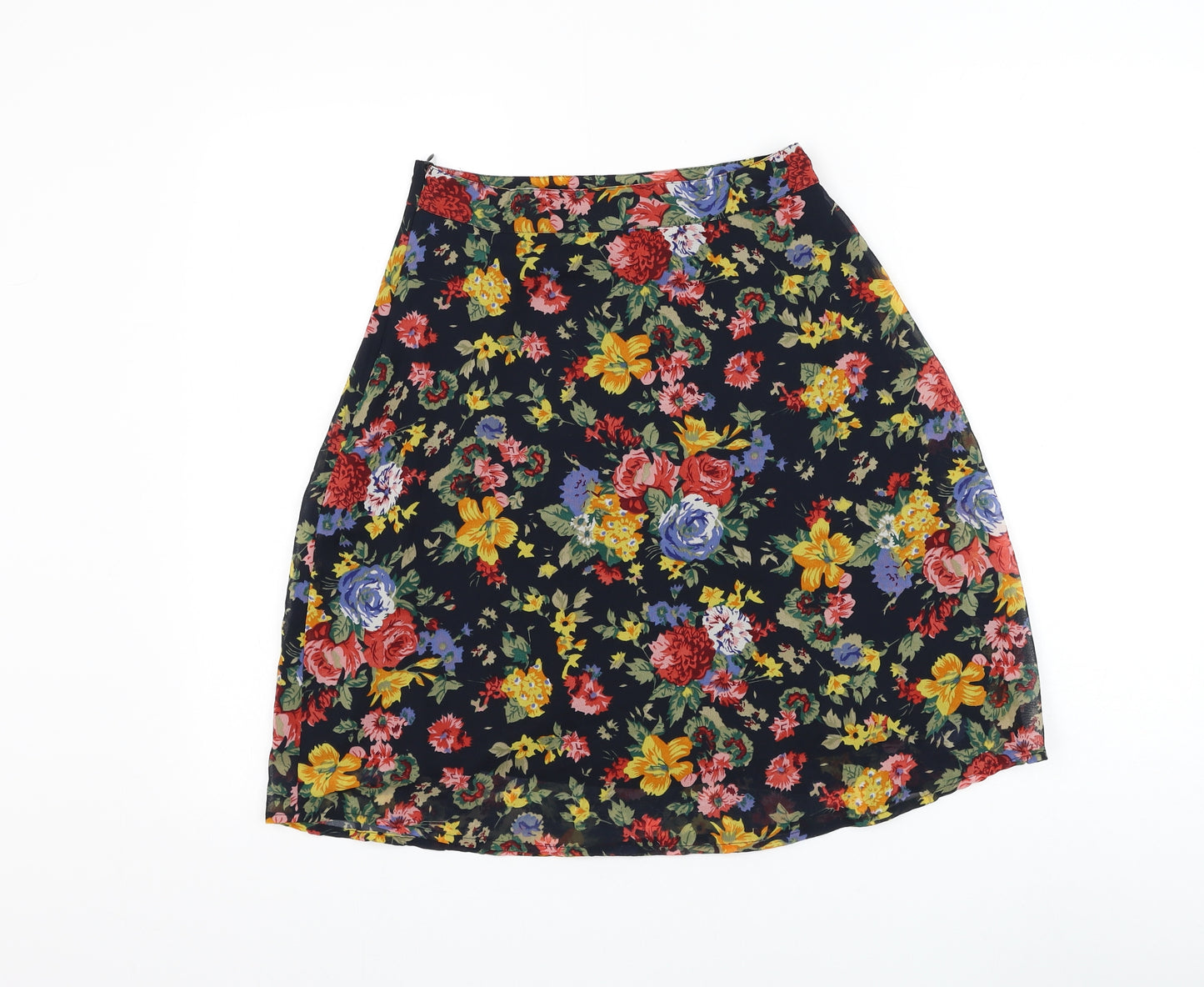 Wednesday's Girl Womens Black Floral Polyester A-Line Skirt Size XS Zip