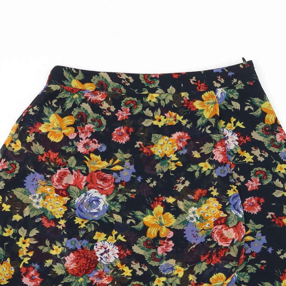 Wednesday's Girl Womens Black Floral Polyester A-Line Skirt Size XS Zip