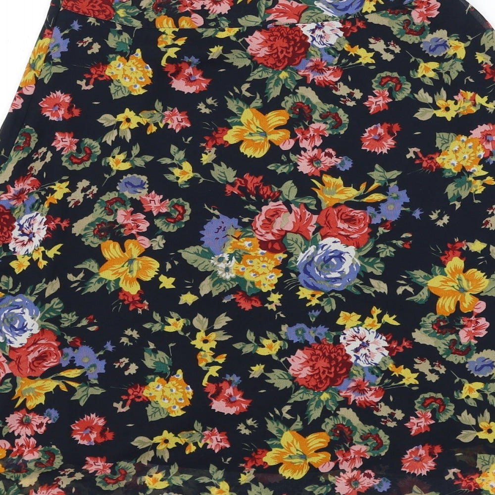 Wednesday's Girl Womens Black Floral Polyester A-Line Skirt Size XS Zip