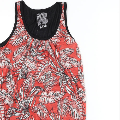 Dunnes Stores Womens Red Floral Polyester Basic Tank Size 8 Round Neck - Knot Front
