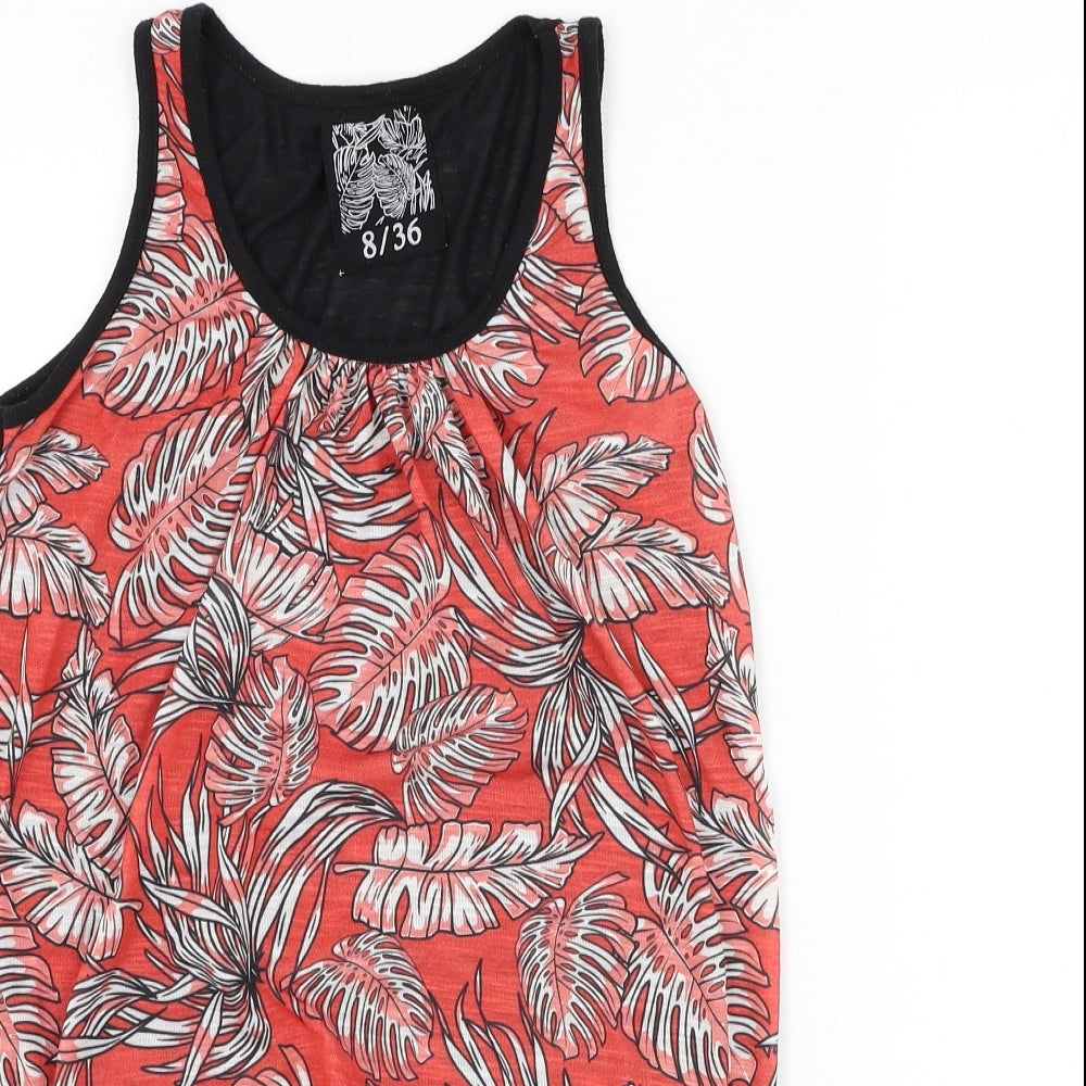 Dunnes Stores Womens Red Floral Polyester Basic Tank Size 8 Round Neck - Knot Front
