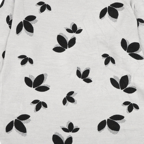 Marks and Spencer Womens Grey Round Neck Geometric Acrylic Pullover Jumper Size 10 - Leaf Print