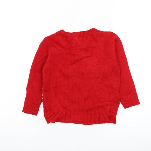 Primark Boys Red Round Neck Acrylic Pullover Jumper Size 2-3 Years Pullover - Spiderman Christmas