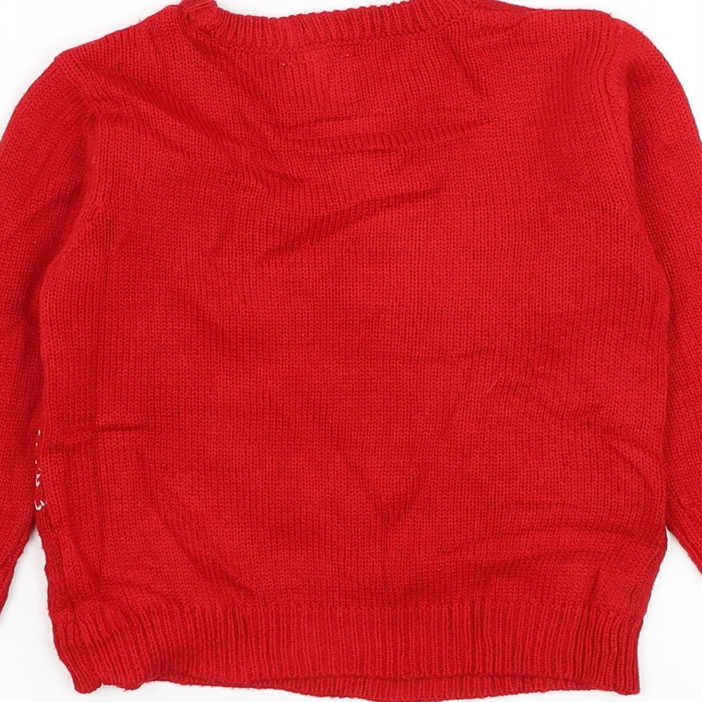 Primark Boys Red Round Neck Acrylic Pullover Jumper Size 2-3 Years Pullover - Spiderman Christmas
