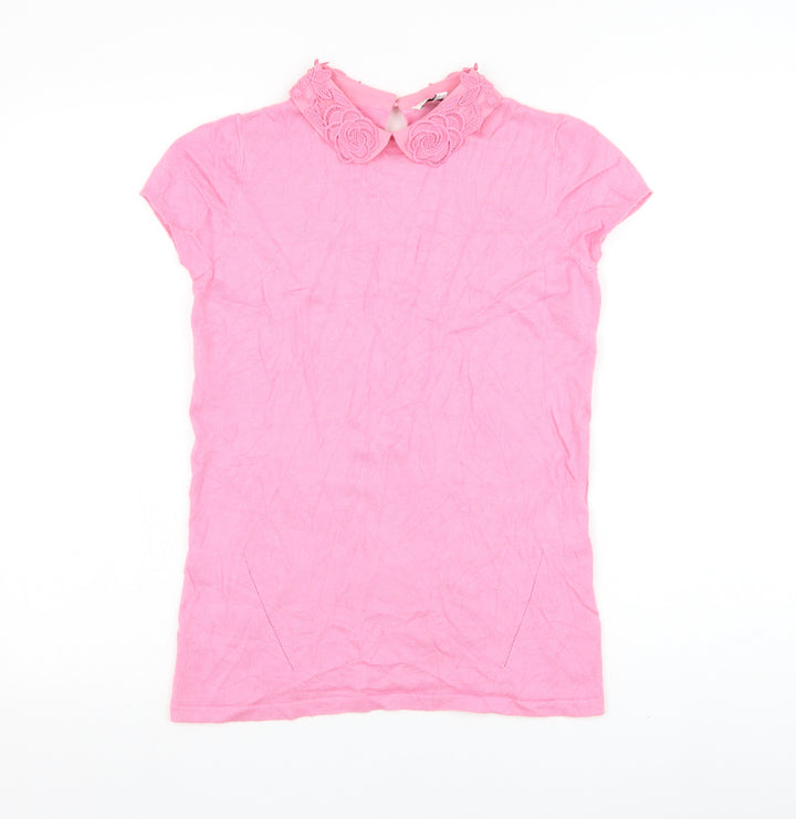 Warehouse Womens Pink Collared Viscose Pullover Jumper Size 10