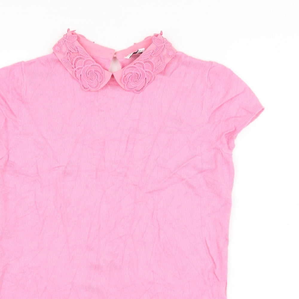 Warehouse Womens Pink Collared Viscose Pullover Jumper Size 10