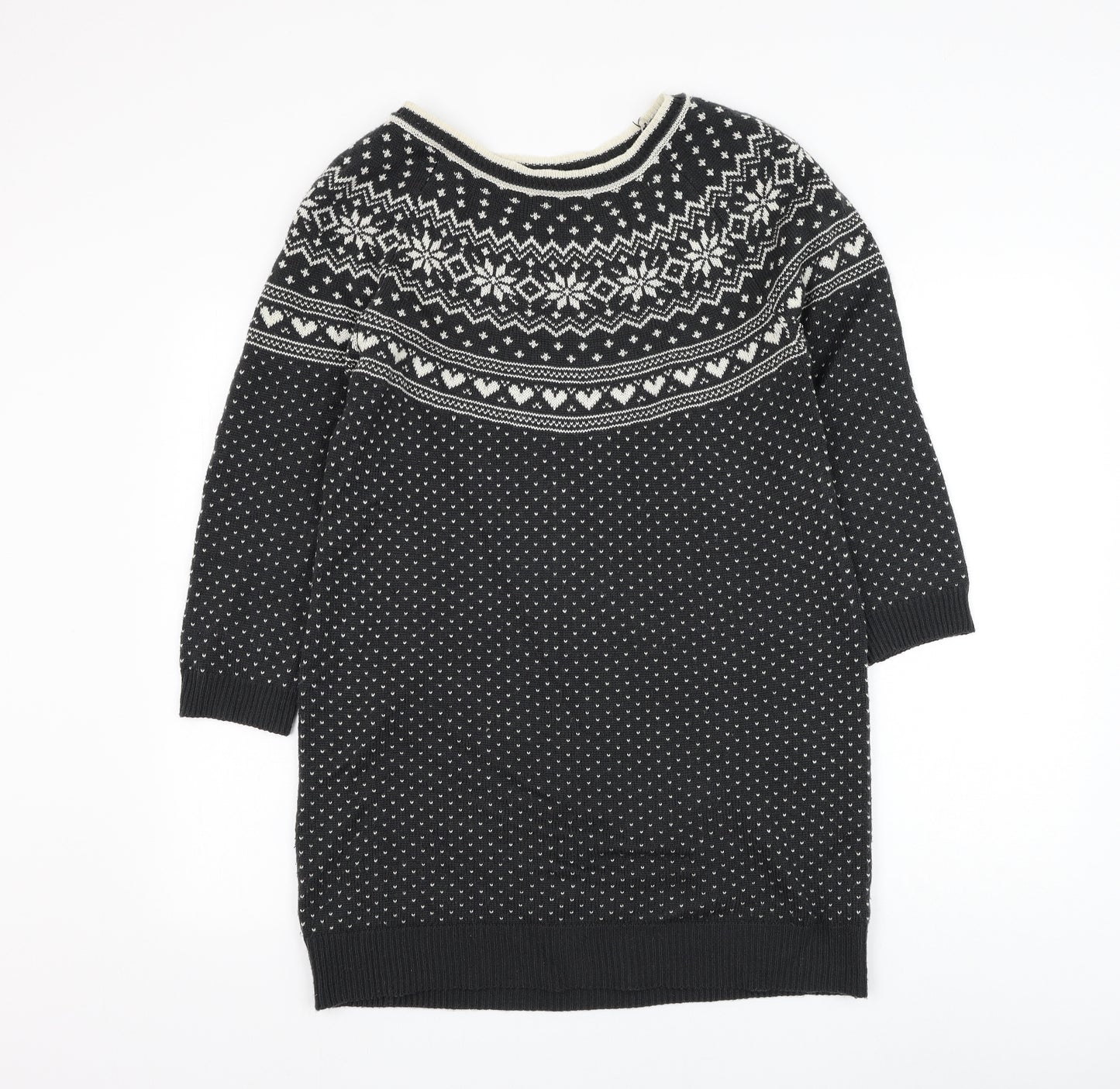 F&F Womens Grey Fair Isle Acrylic Jumper Dress Size 16 Round Neck Pullover