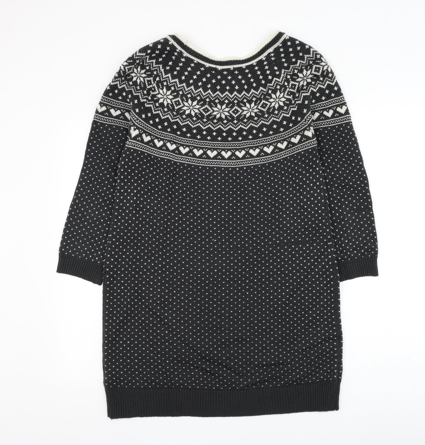 F&F Womens Grey Fair Isle Acrylic Jumper Dress Size 16 Round Neck Pullover