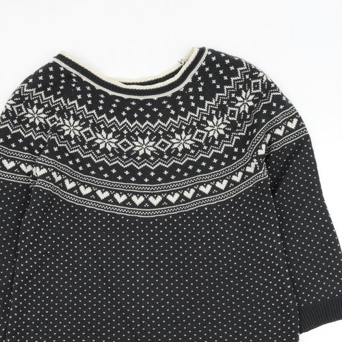 F&F Womens Grey Fair Isle Acrylic Jumper Dress Size 16 Round Neck Pullover