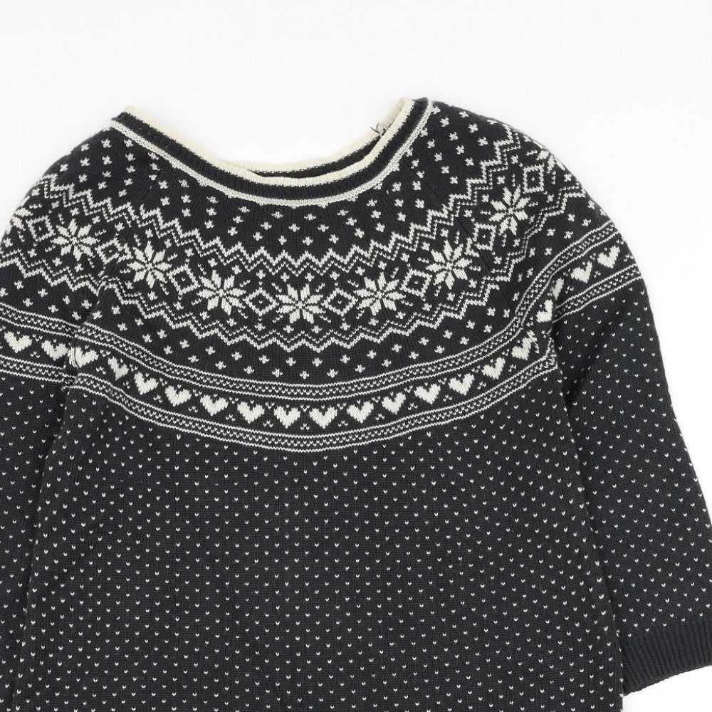 F&F Womens Grey Fair Isle Acrylic Jumper Dress Size 16 Round Neck Pullover