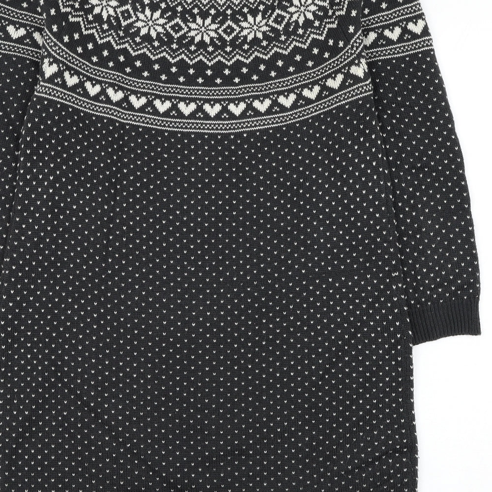 F&F Womens Grey Fair Isle Acrylic Jumper Dress Size 16 Round Neck Pullover