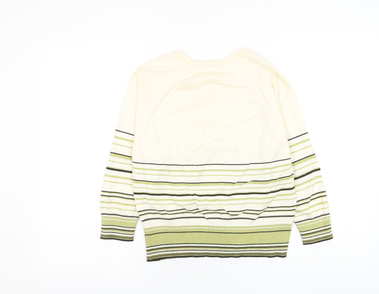 George Womens Ivory V-Neck Striped Cotton Pullover Jumper Size 10