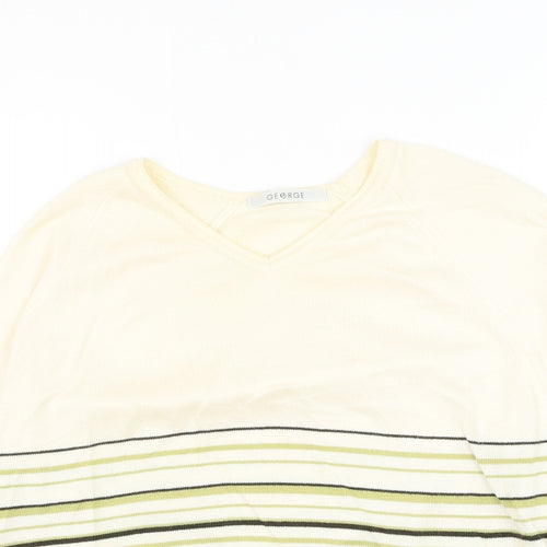 George Womens Ivory V-Neck Striped Cotton Pullover Jumper Size 10