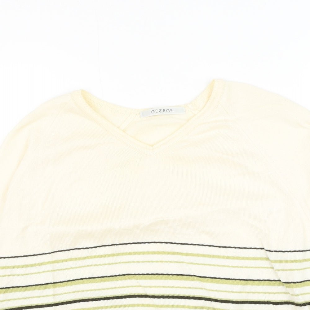 George Womens Ivory V-Neck Striped Cotton Pullover Jumper Size 10