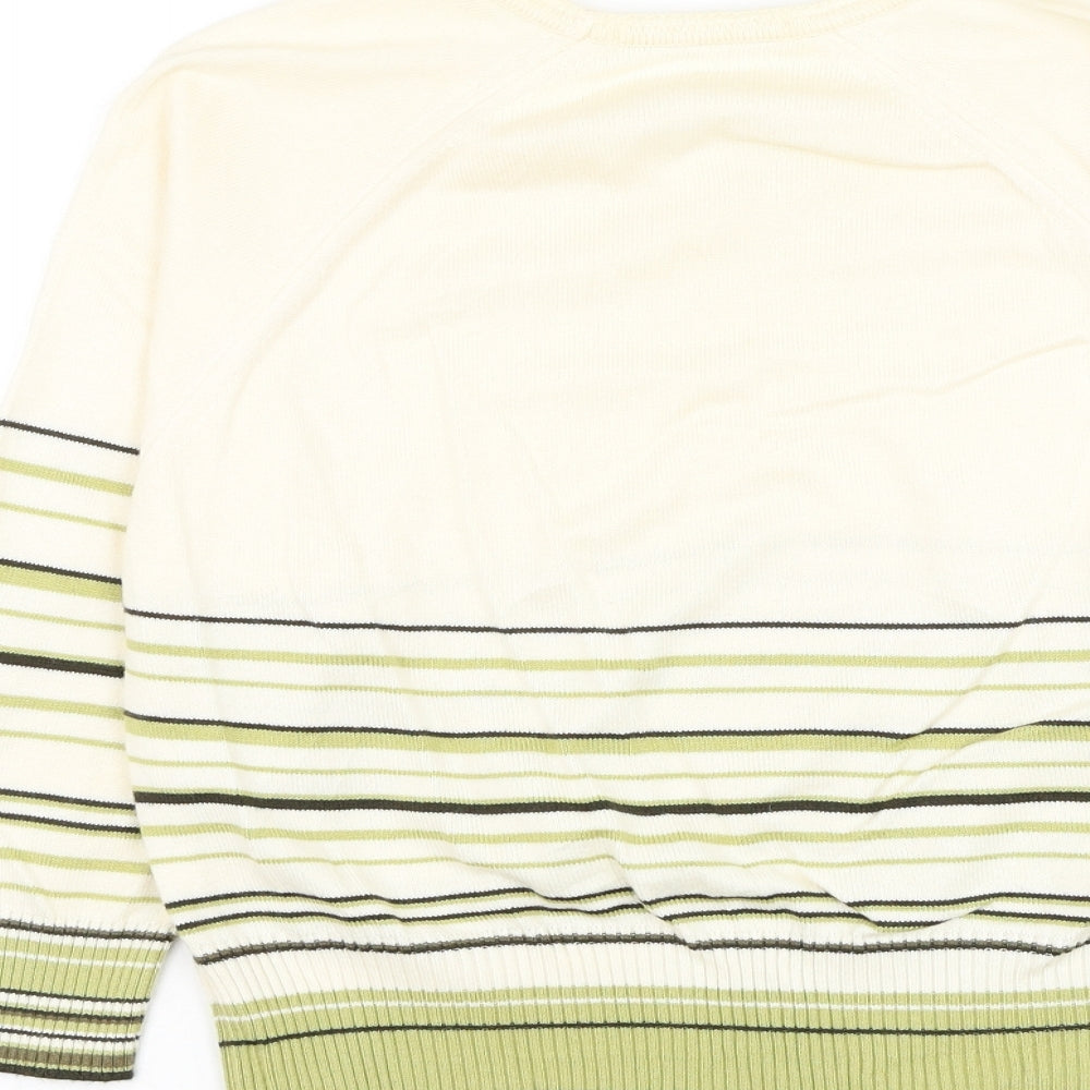 George Womens Ivory V-Neck Striped Cotton Pullover Jumper Size 10