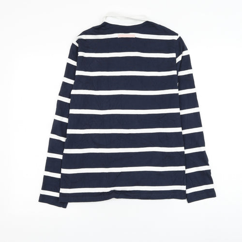 Marks and Spencer Womens Blue Striped Cotton Jersey T-Shirt Size 6 Collared