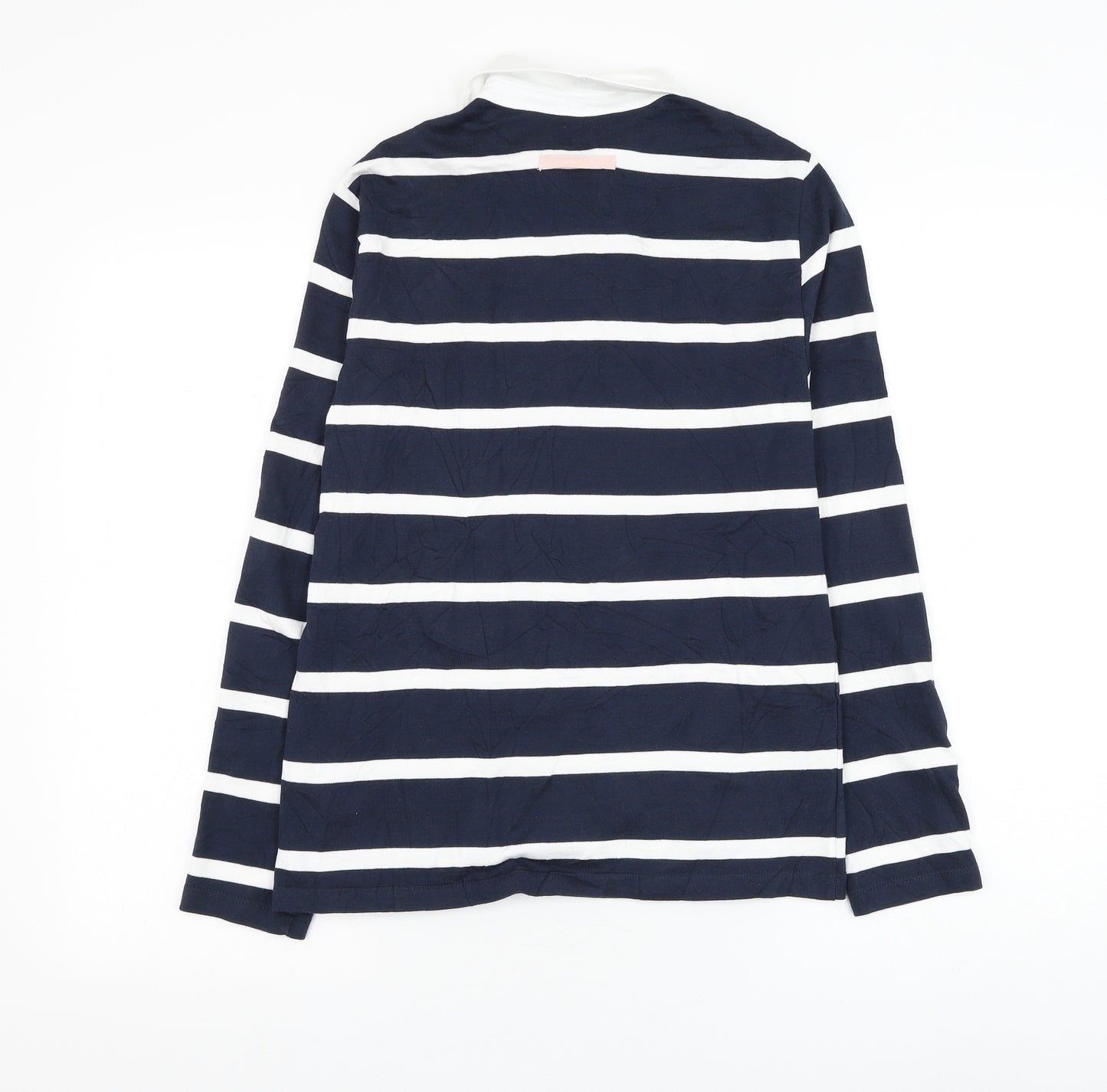 Marks and Spencer Womens Blue Striped Cotton Jersey T-Shirt Size 6 Collared