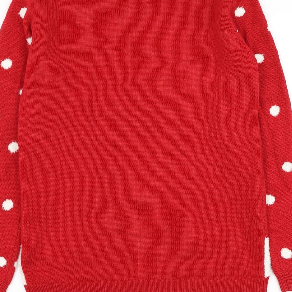 Primark Girls Red Round Neck Acrylic Pullover Jumper Size 12-13 Years Pullover - Reindeer Christmas Jumper