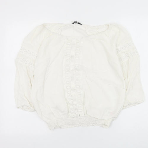 Dorothy Perkins Womens White Viscose Basic Blouse Size 12 Round Neck