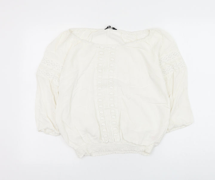 Dorothy Perkins Womens White Viscose Basic Blouse Size 12 Round Neck