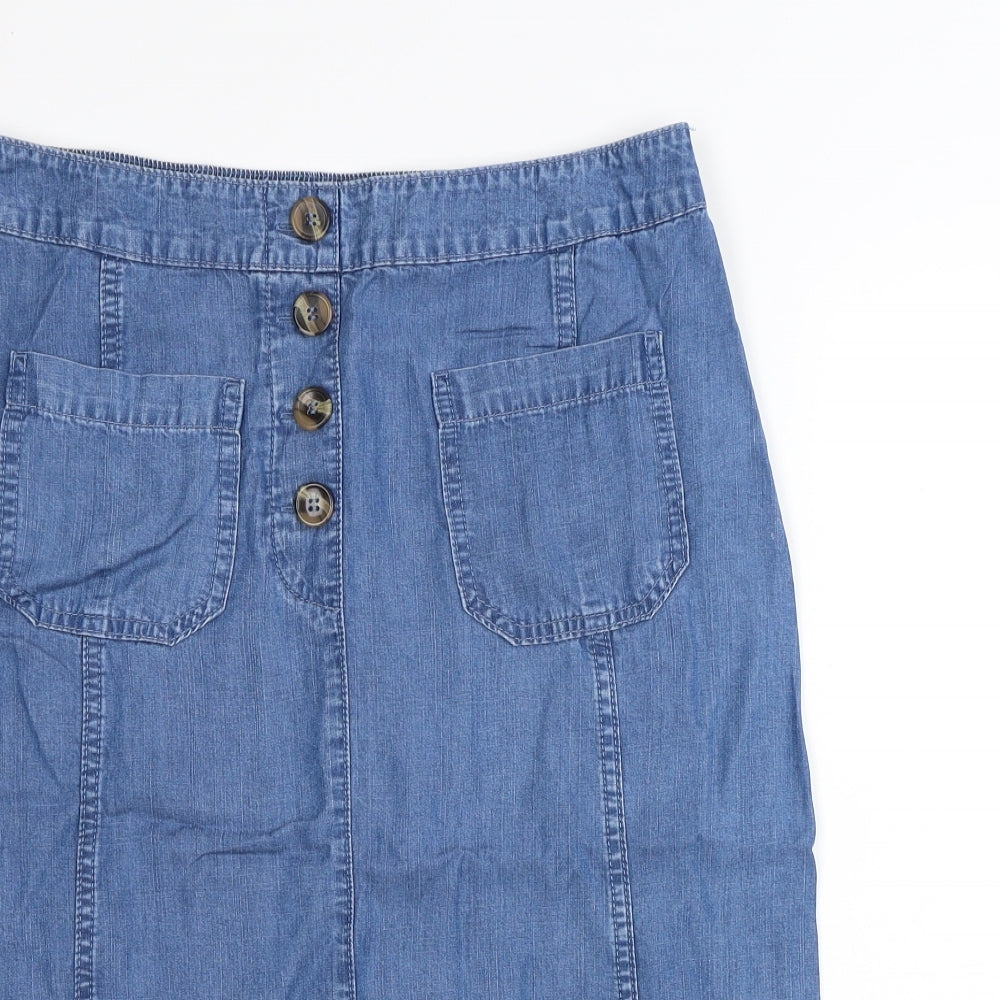 Tu Womens Blue A-Line Skirt Size 12 Button - Denim Skirt