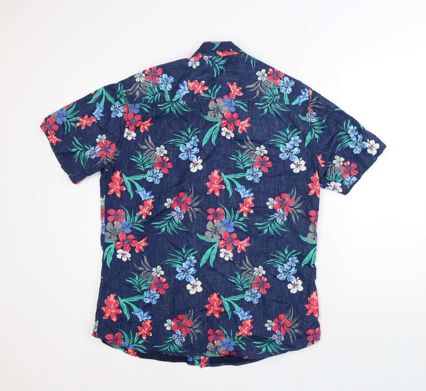 F&F Mens Blue Floral Cotton Button-Up Size M Collared Button - Floral Shirt