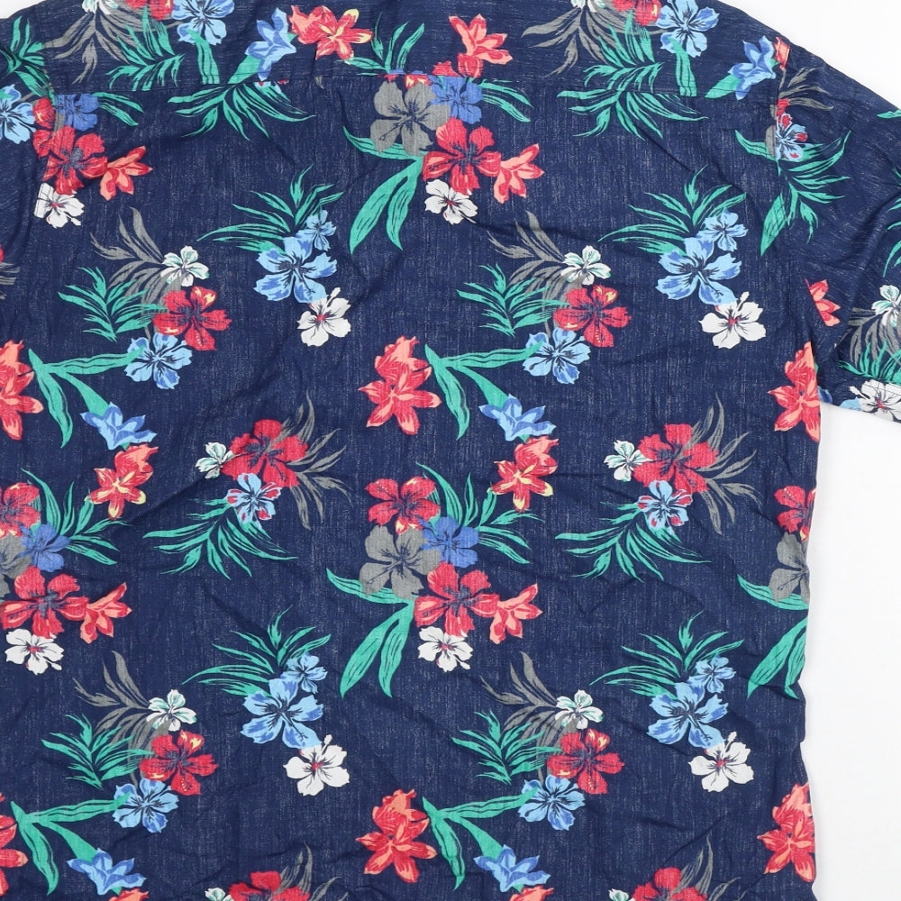 F&F Mens Blue Floral Cotton Button-Up Size M Collared Button - Floral Shirt