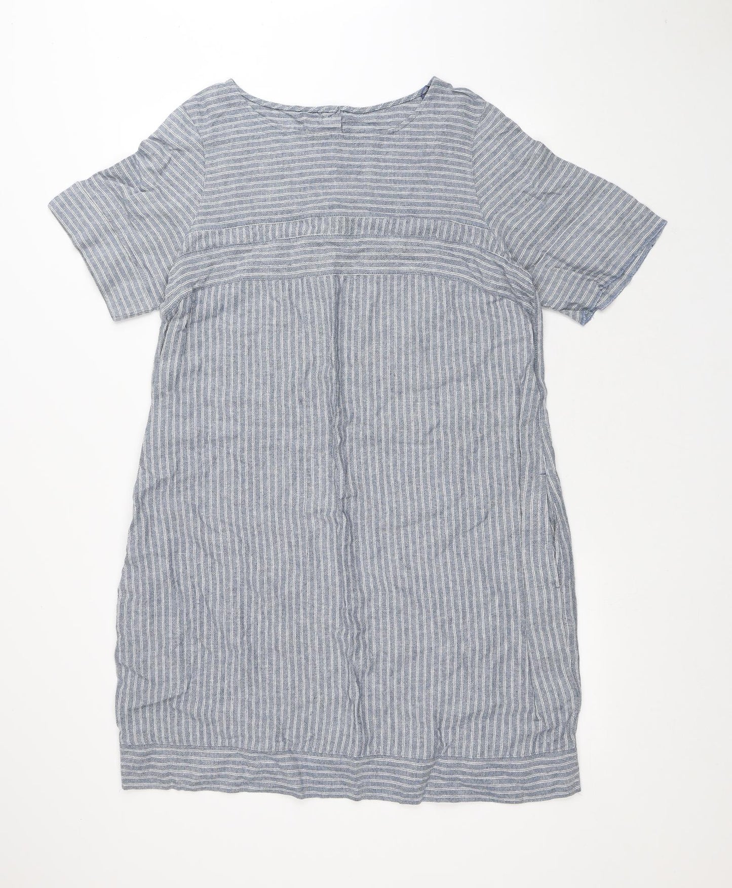 NEXT Womens Grey Striped Linen A-Line Size 16 Round Neck Button - striped