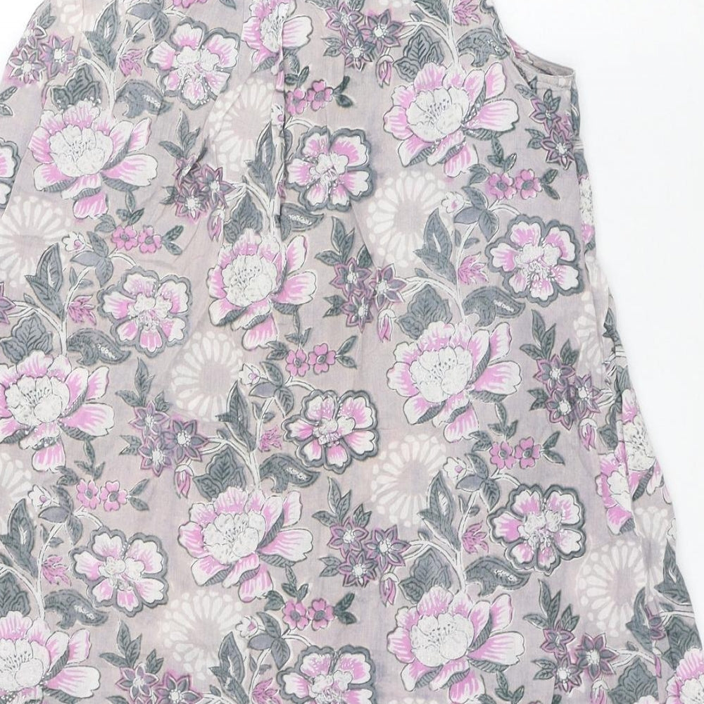 East Artisan Womens Purple Floral Cotton A-Line Size 8 V-Neck Button