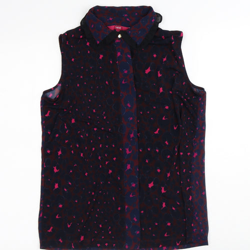 NEXT Womens Purple Animal Print Polyester Basic Blouse Size 10 Collared - Leopard Print