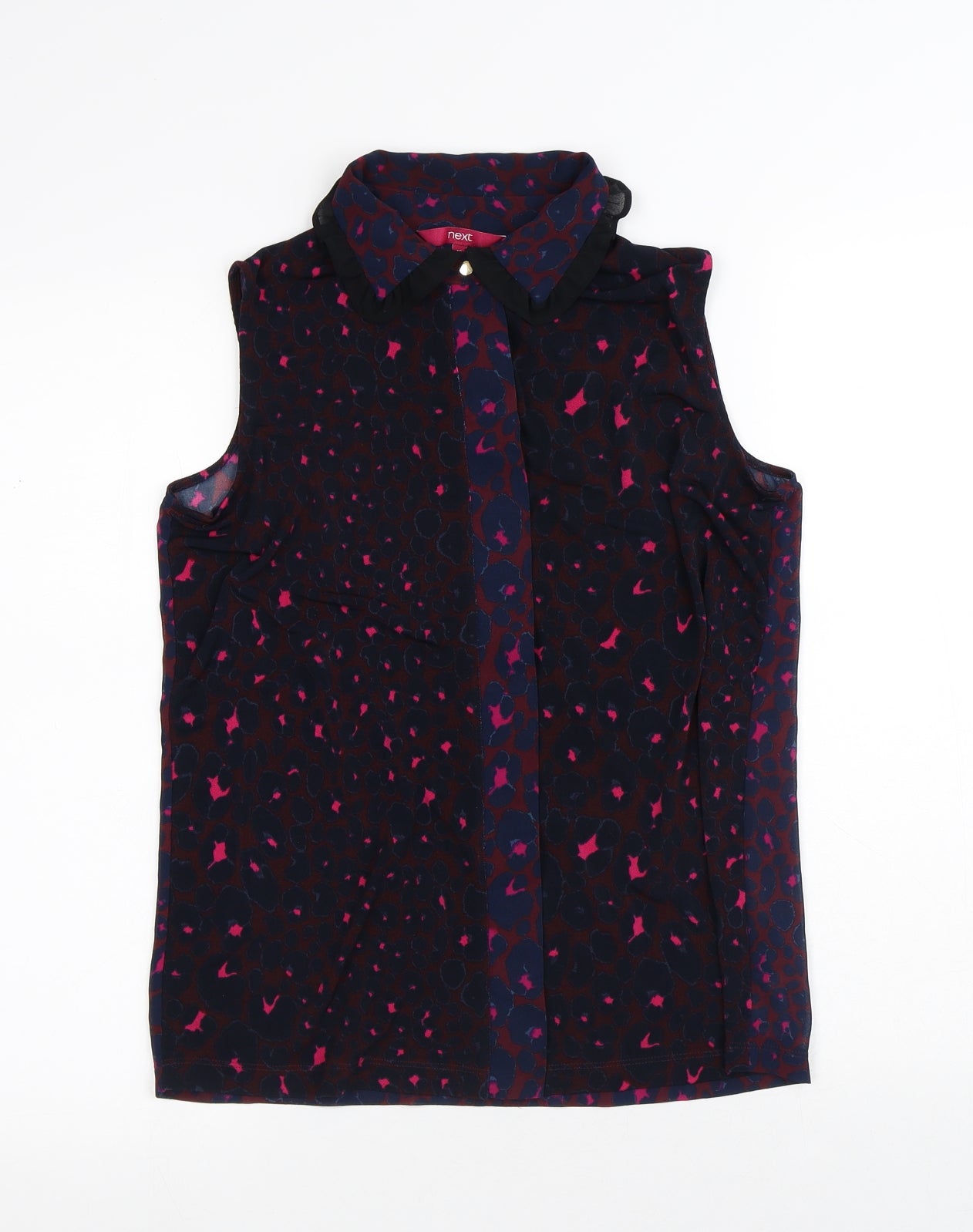 NEXT Womens Purple Animal Print Polyester Basic Blouse Size 10 Collared - Leopard Print