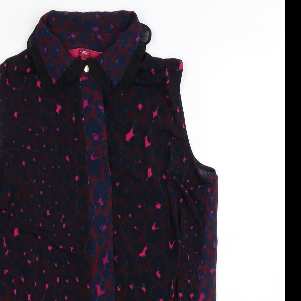 NEXT Womens Purple Animal Print Polyester Basic Blouse Size 10 Collared - Leopard Print