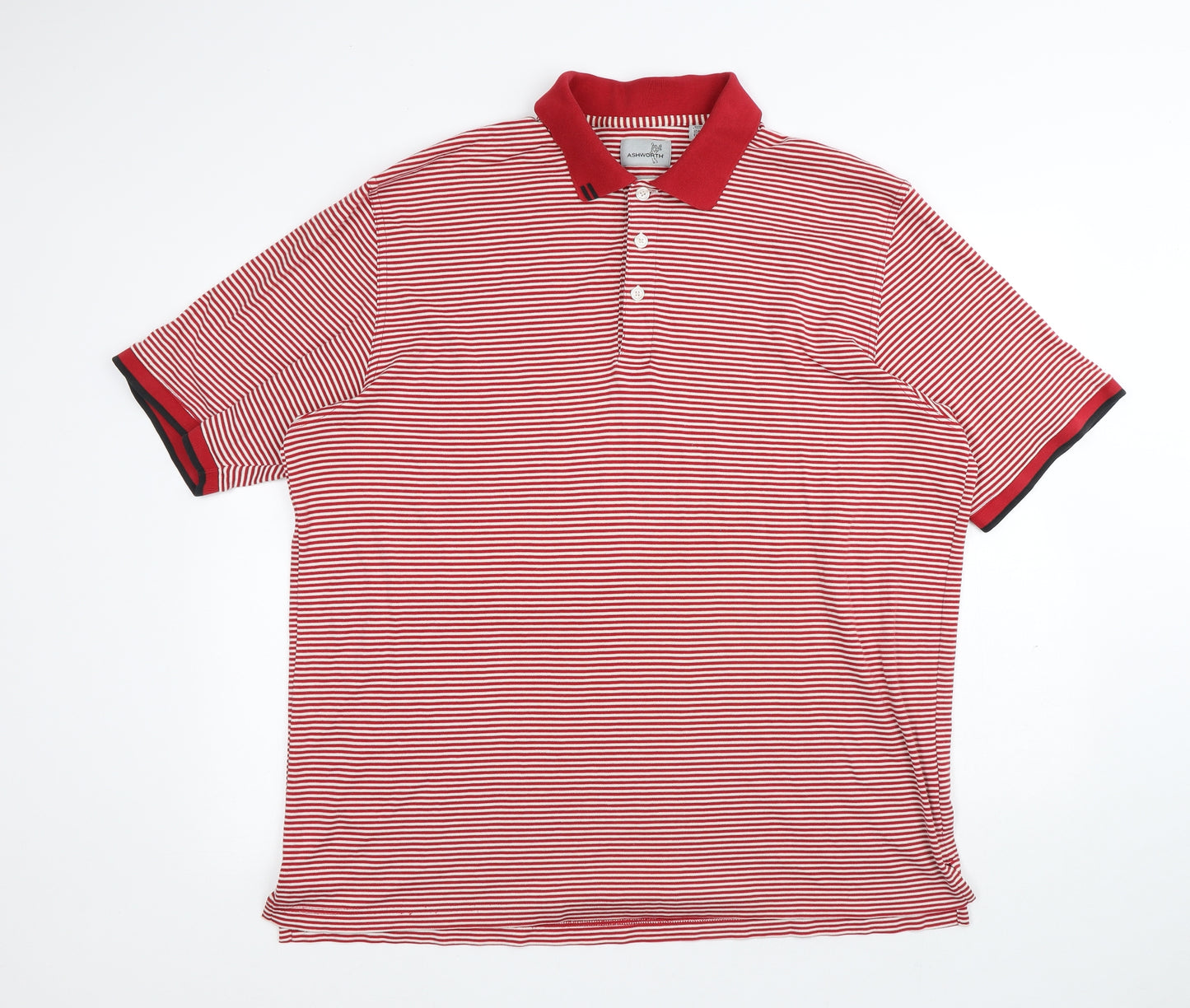 Ashorth Mens Red Striped Cotton Polo Size 2XL Collared Button