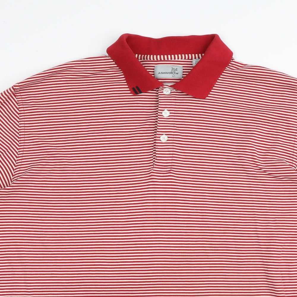 Ashorth Mens Red Striped Cotton Polo Size 2XL Collared Button