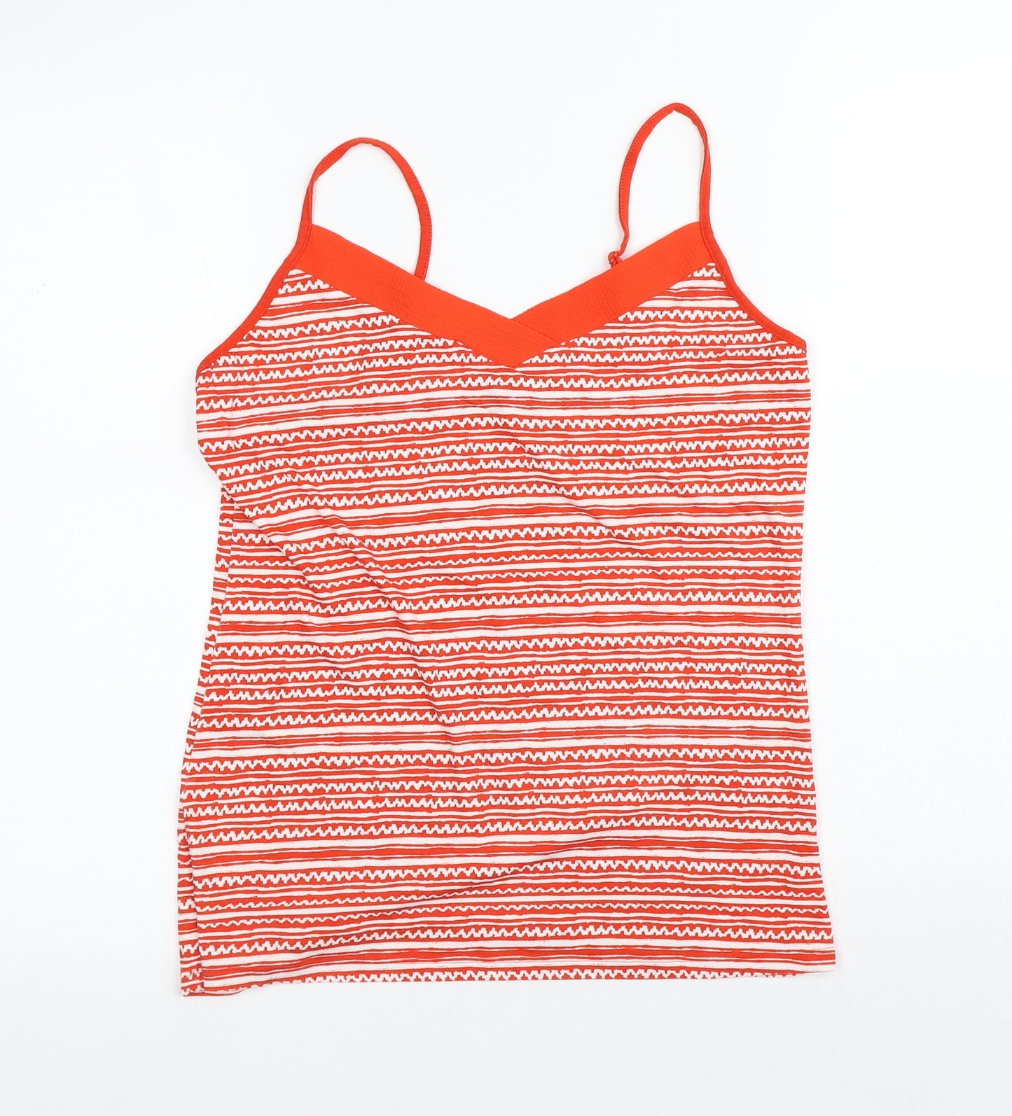 Dunnes Stores Womens Red Striped Viscose Basic Tank Size M V-Neck