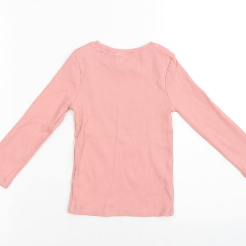 NEXT Girls Pink Cotton Pullover T-Shirt Size 4 Years Round Neck