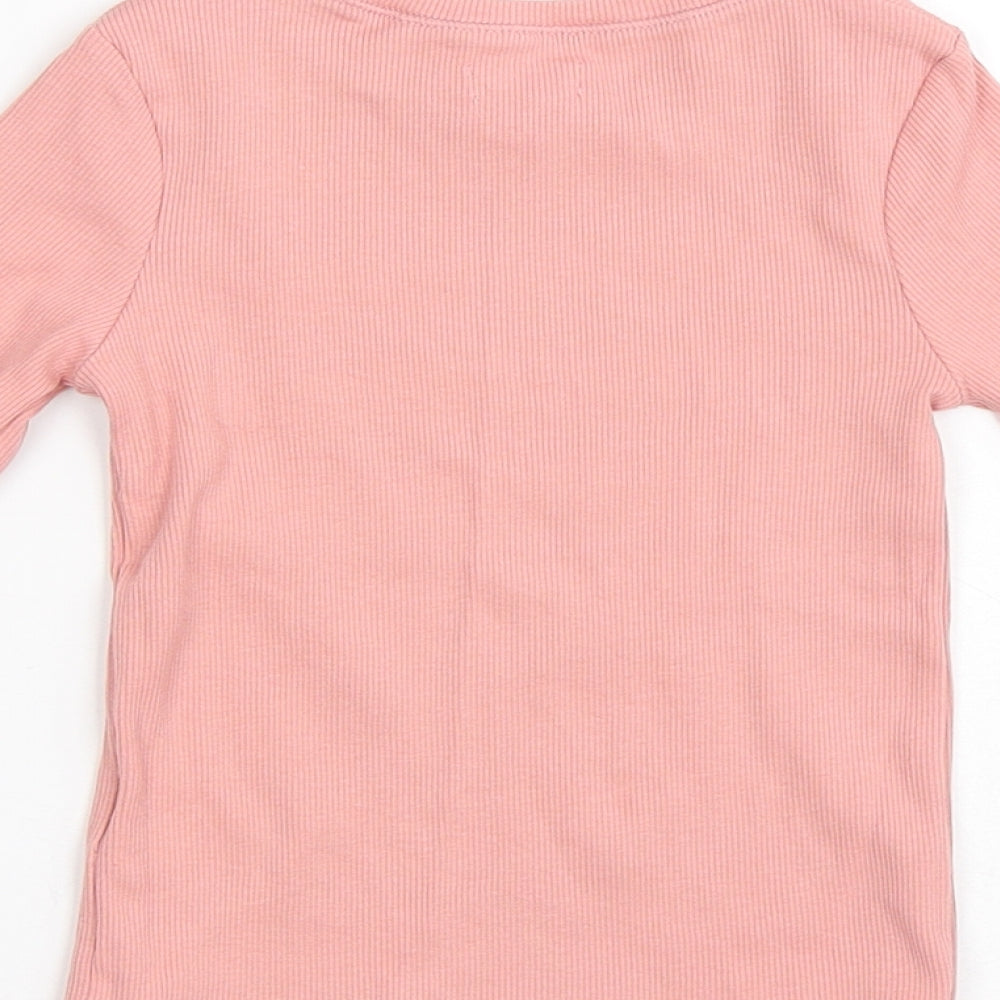 NEXT Girls Pink Cotton Pullover T-Shirt Size 4 Years Round Neck
