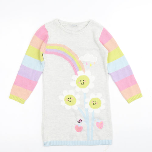 TU Girls Multicoloured Round Neck Striped Cotton Pullover Jumper Size 4-5 Years - Smiling Flowers