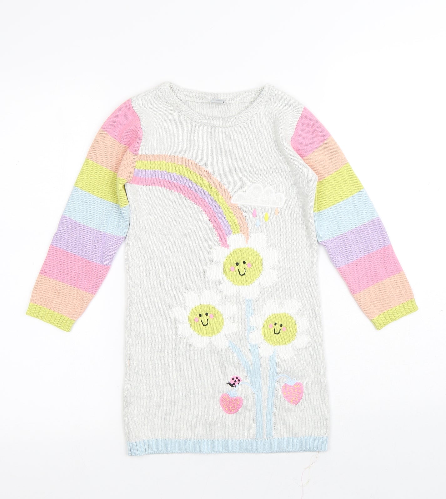 TU Girls Multicoloured Round Neck Striped Cotton Pullover Jumper Size 4-5 Years - Smiling Flowers